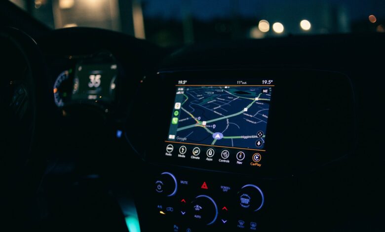 close up on gps in car